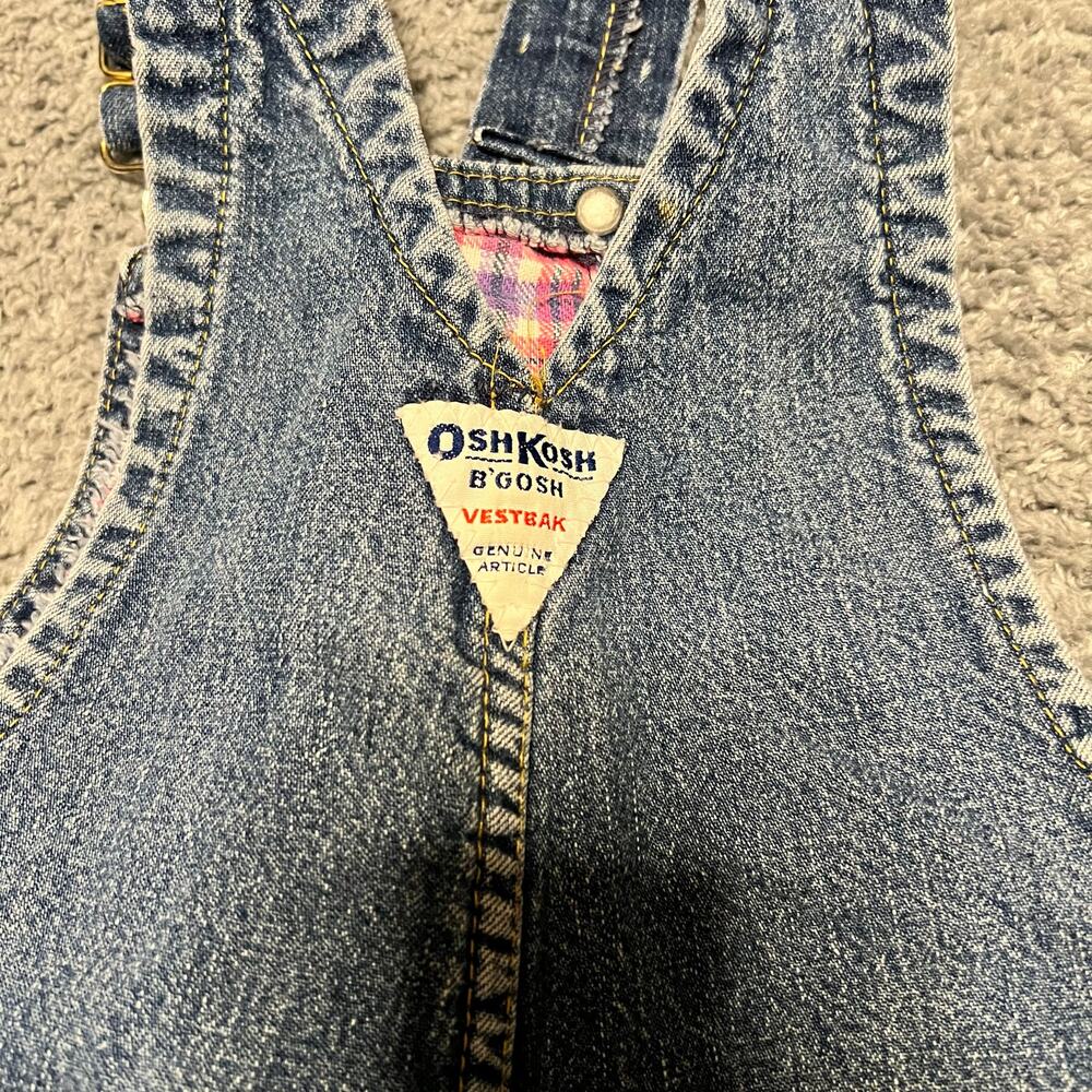 Vintage OshKosh Overalls Kids Youth XS 5 Girl Pink Lined Distressed Vestbak Jean - Picture 6 of 10